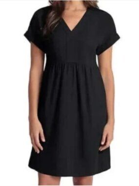 Briggs Womens V-neck Linen Blend Dress‎ M 8-10 Black #219K